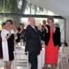 A photo of Clearspan marquee provides the setting for an Aston Flamville wedding for 80 guests by Kingsmead Marquees